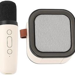 Portable Wireless Microphone and Speaker Set, Cream White, 4-inch Screen with Mesh Cover-image-33