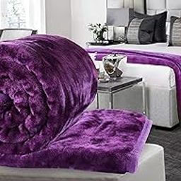 VORACIA 500 TC Winter | Mild-Winter Solid | Floral Super Soft Warm Mink Single Bed Lightweight Ac Bed Blankets for Winter, Ac Kambal (Single, Purple)-image-53