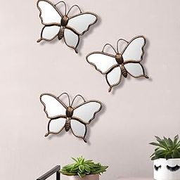 Painting Mantra Set of 3 Decorative Beautiful Butterfly Design Wall Mirror for Living Room -7 x 9 Inchs-picture-17