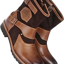 Men's Brown Vintage Motorcycle Boot - Leather Biker Riding Boot with Rugged Sole Boots For Men-image-54