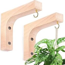 WUDORY 2 Pack Hanging Plant Hook, Plant Hangers Indoor, Wooden Hanging Basket Hooks for Indoor Flower Baskets Pot Wind Chime Lanterns Planter-image-80