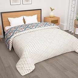 Story@Home Double bed Comforter | Microfiber Blanket | Dohar | 220x250 cm | Cream & Blue blanket Floral Design | Cozy Bedding Blankets for winter -All Seasons And Stylish Home Bedroom decoration items-image-14