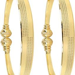 Gold-Plated Traditional Kada Bracelet for Women & Girls Premium | Slip-On Bangle with Textured Dot Design Pattern | Ethnic Fashion Jewelry for Festivals, Weddings & Daily- Set of 2-image-57