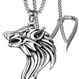 Wolf Pendant with Chain American Style Chain & Pendant for Men Silver Alloy Locket-image-47