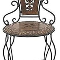 Store Wooden and Wrought Iron Chair 13 Inches Patio Furniture for Living Room, Outdoor and Garden (Black and Brown)-image-38