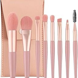 Prosopyare Brushes with Bag, 8PCS Professional Makeup Brush Set, Travel Size Cosmetic Brushes Kit for Face Foundation Blush Eye Shadow, Wooden Handle Synthetic Bristle (Multicolor)-8