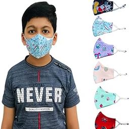 3 Layer Kids Face Mask With Adjustor – Reusable & washable Cotton Kids Mask For (3-7) Years Old Boys & Girls – Designer Mask For Children (PACK OF 6) (6)-12