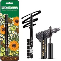 EYETEX Combo Pack: Matte Kajal Supreme Max Herbal Stick, 0.35G + Dazller Mascara, 4.1G,Black-picture-3
