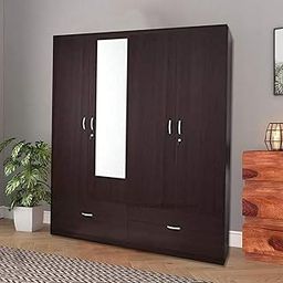 CASPIAN Furniture 4 Door Wardrobe for Bedroom with Mirror Drawers Shelves and Hanging Space | Wooden Lockable Wardrobe | Engineered Wood Cupboard | Home Storage (Dark Brown) Size 75 x 60 x 19 inches-image-89