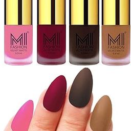 MI FASHION Velvet Matte Nail Paint Combo Sets Non-Stop, Rain Or Waterproof 9.9ml Baby Pink, Mauve, Dark Brown, Dark Nude (Pack Of-4)-image-83