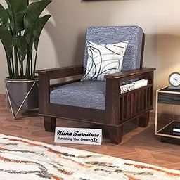 SIGNATURE KRAFT Sheesham Wood Single Seater Sofa Set for Living Room, Home, Office, Wooden 1 Seater Sofa Set Furniture in Walnut Finish-15