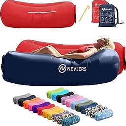 Nevlers Navy & Red Inflatable Lounger 2 Pack | 210T Polyester Inflatable Couch | No-Pump Blow Up Chair Set| Inflatable Sofa w/ 450lbs Capacity, Pockets & Matching Bag for Use as Festival Accessories-image-43