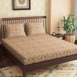 300 TC Alhambra Yellow 100% Cotton Queen Size Bed Sheet & 2 Pillow Covers-image-83
