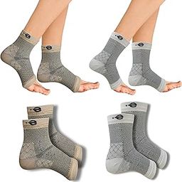 The Ecosync Open Toe Bamboo Cotton Neuropathy Compression Socks come in a pair (beige and spotted white) and are moisture-wicking, anti-bacterial, Unisex, seamless, and environmentally friendly.-image-1