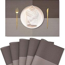 Placemats Set of 6 Place Mats, Place Mats for Kitchen Dining Table, Non-Slip Heat Resistant Placemats Table Mat, Dining Tablemates Washable Anti-Skid, (PVC Mat - Brown & Grey)-2