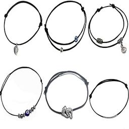 Women's Black Thread with Anklets with oxidised Beads-22