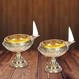 A&S Ventures Trditional Pure Brass Mini Pendi Kuber Diya with Stand || Carved Brass Deepak Set of 2 for Diwali Pooja, Temple, Traditional Rituals, Mandir-image-17