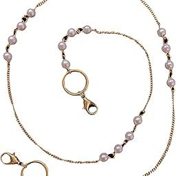 MANBHAR GROUP - 20 pieces Pearl Beads Face Mask Holder Strap Holder Cord Eyewear Necklace Retainer for Women Beaded Lanyard, Made in India, Holds Your Mask Around Your Neck 25" Long Gold Plated Chain-image-22