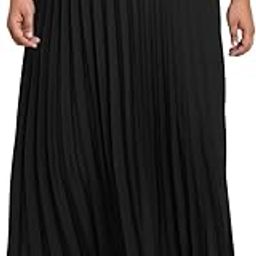 Women Plus Size Black Solid Pleated Maxi Skirt-picture-12