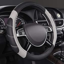 Kixre Car Steering Wheel Cover Microfiber Universal Hand Stitching Breathable Anti-Slip Steering Wheel Covers Interior Accessories for Auto Van Truck SUV (Black-White) (Rubber)-image-46