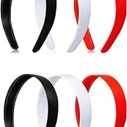 Wide Plastic Headbands with Teeth for School Girls & Women, 1 Inch Broad Plastic Solid Color Hairband, Non-Slip Headband, 6 Pcs Set, (Black, White & Red)-53