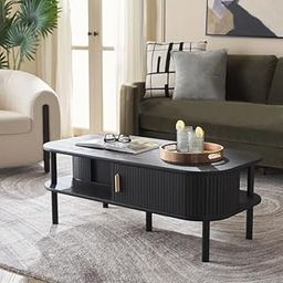 Modern Coffee Table with Sliding Doors, Black Finish – Contemporary Wooden Center Table for Living Room Stylish and Functional Accent Furniture-image-24