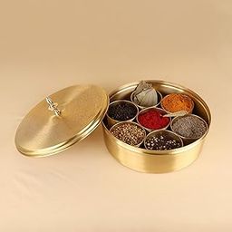 Sacred Needs ICC Large 9-Compartment Brass Spice Box – 8.9 cm Masala Organizer for Kitchen & Restaurant Storage-image-19