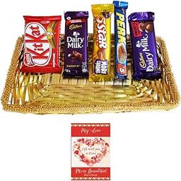 SFU E Com Chocolate Gift Hamper With Amazing Goldentray | Valentine Chocolate With Love Greeting Card | Valentine Chocolate Hamper | 024-98