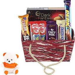 SFU E Com Gift Hamper For Best Wishes | Valentine Love Teddy Bear With Chocolate Combo | Valentine Chocolate Hamper | 783-4
