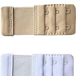Women's Bra Extender 2-Hook Elastic Band for Extra Long Length - Beige & White (Pack of 2)-35