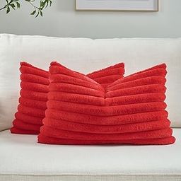 CottonFry Set of 2 Throw Pillow Covers Soft Cozy Velvet Pillowcase Rabbit Fur Cover for Couch Sofa Bed Chair Home Decorative Pillows Cover (Red, 12x18)-image-22