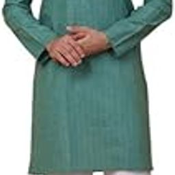 Men Cotton Linen Striped Thread Work Knee Length Kurta With White Elastic Waistband Pyjama Set (Size- Small)-picture-1
