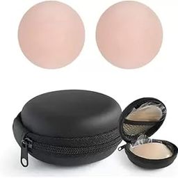 Nipple Covers 1 Pair Free-Size Reusable Adhesive Invisible Pasties Beige Silicone Pad with Case Cove for Dress (1 Pair with Black Case)-image-30