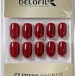 Delofill Profeesionl Glitter French Nails Set – 24 PCS Red Press-On Nails with Gel Polish Effect (S-6)-50
