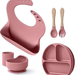 Takenick Baby Feeding Set, 6-Piece Silicone Suction Plate and Bowl, Utensils, Bib, Cup, Dishwasher Safe, 6+ Months-picture-23