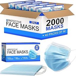 [Pack of 2000] Fuye Blue Disposable Face Masks | Protective 3-Ply Breathable Comfortable Nose/Mouth Coverings for Home & Office | Elastic Ear Loop 3-Layer Safety Shield for Adults/Kids.-image-25