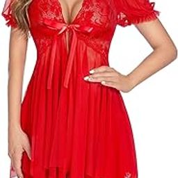 Fashion Sexy Above Knee Babydoll Dress Sexy Nightgown with G-String Thong Panty-image-5