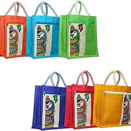 Anumala Bags World® Madhubani Durga Print Jute Bag – 11x5x11” Zippered Handcrafted Tote for Pooja, Wedding, Festive Return Gifts & Daily Use-image-24