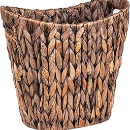 FairyHaus Wicker Waste Basket with Handle, Hand-Woven Wicker Trash Can for Bathroom Bedroom, Brown Wicker Water Hyacinth Waste Baskets for Storage 13 x 7.5 x12.2-16