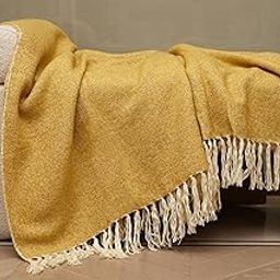 SHREEJA THROWS & MUFFLERS Dual Wave Throw | 50x60 Inches/127x153Cm | Decorative Large Throw for Living Room, Sofa, Bed, Chair & Travel - Ideal for All Season | Golden & Beige | Pack of 1-22