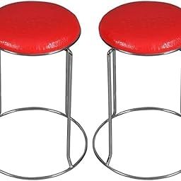 Kanvi Creation &Collection Modern Bar Stool Set with Red Padded Seat, 22-Inch Height, Chrome Metal Frame, Round Base, Set of 2-image-59