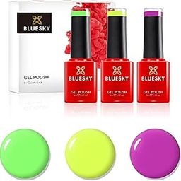 BLUESKY Gel Shiny Finish Nail Polish Set, Neon Rainbow. Tropical Magenta Neon15, Yellow Tastic Neon08, Lime Neon02. 3 X 5Ml. Pink, Green (Requires Curing Under Uv/Led Lamp)-38