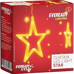 EVEREADY Curtain Star | Decorative and Festive Lighting | Attached Remote Controller | 8 Different Lighting Modes | 12 Stars- 6 Small & 6 Large | 4M | BIS Approved | Made in India | Warm White-24