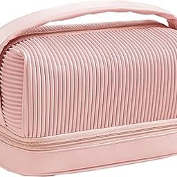 Double Layer Cosmetic Vanity Bag Pu Leather with Makeup Brush Bag Multifunction Toiletries Organizer Travel Bag for Women and Girls (Pink), 16 Cm-image-31