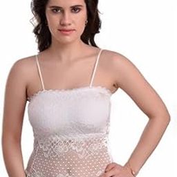 Women's Nylon Spandex Solid Floral Lace Camisole Lightly Padded Seamless Stretchable Bralette Slip (Pack of 1)-image-66