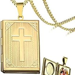18K Real Gold Plated Cross Book Type Bible Designer Photo Locket Pendant for Men and Women (NK0513) 1 Pc-image-11