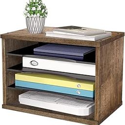 J JACKCUBE DESIGN Rustic Wood Desk Organizer 4 Compartment Paper File Holder for Home and Office, Document Storage, File sorter, Mail and Letter Tray- MK560A-23