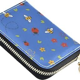 Bees And Ladybugs Blue RFID Credit Card Wallet, Microfiber Leather Zipper Card Case Holder for Women-image-11