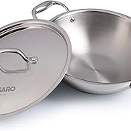 AGARO Regency Tri-Ply Steel Kadai, 2.25L Capacity, 24 cm Diameter, Stainless Steel, Riveted Handle, Food Safe, Gas Oven and Induction Oven Compatible, Cooking, Frying, Serving, Silver-image-4