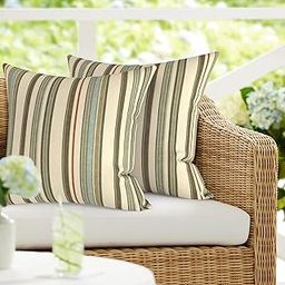 DYTXIII Set of 2 Outdoor Square Pillows 18 x 18 Inch, Decorative Fade Resistant Throw Pillows with Insert for Balcony, Porch, Couch and Patio Furniture Use - Stripe Onyx-image-55